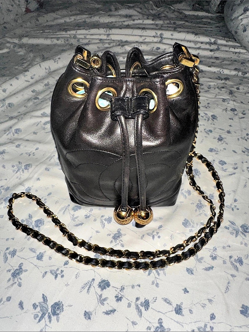 Chanel Vintage CC Drawstring Bucket Bag Black NWT